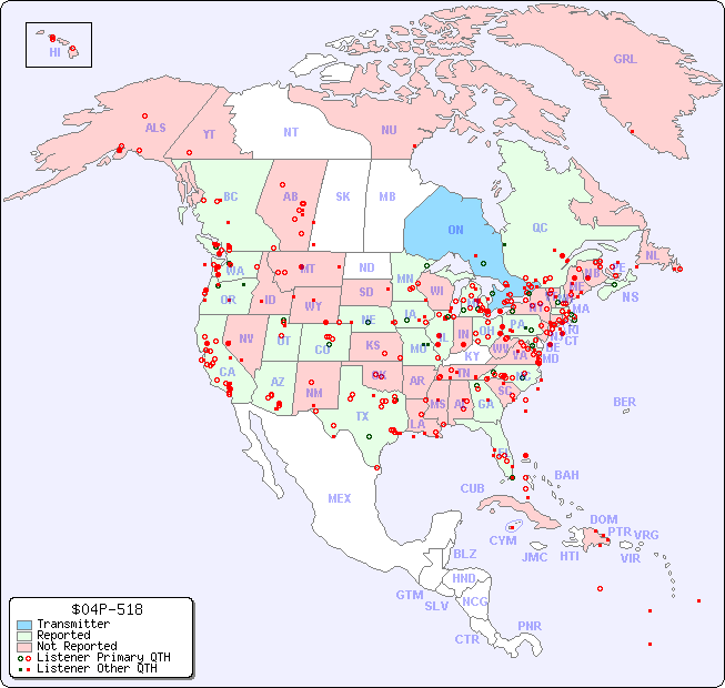 North American Reception Map for $04P-518