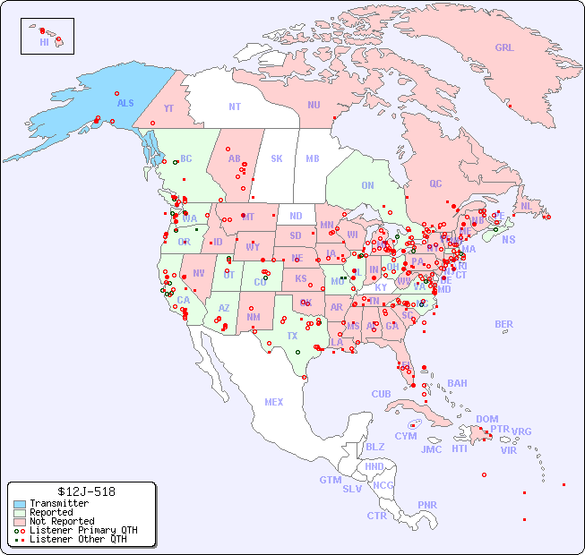 North American Reception Map for $12J-518