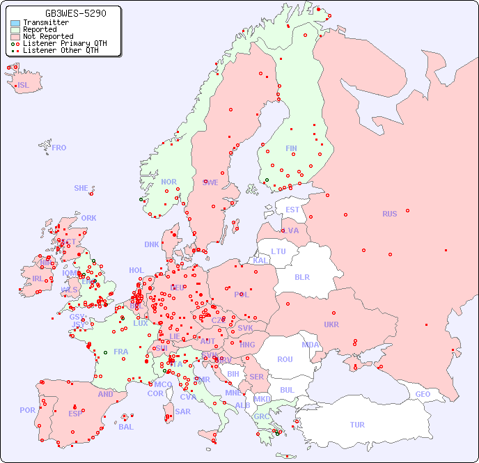 European Reception Map for GB3WES-5290