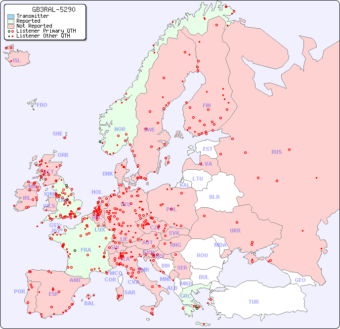 European Reception Map for GB3RAL-5290