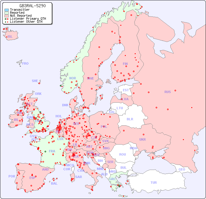 European Reception Map for GB3RAL-5290