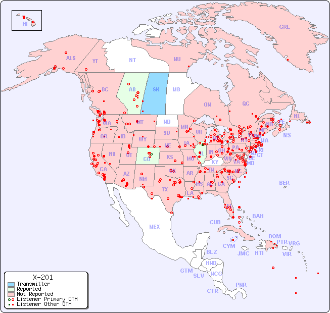 North American Reception Map for X-201