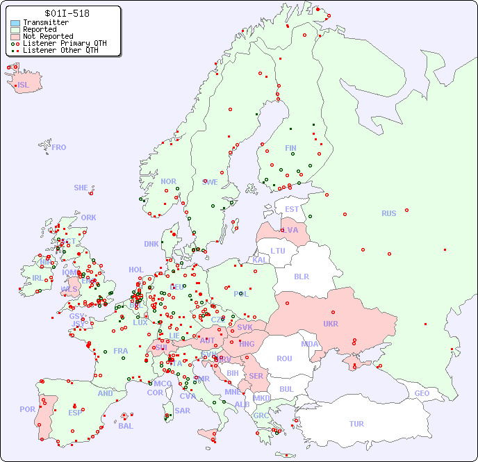 European Reception Map for $01I-518