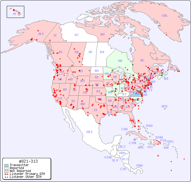 North American Reception Map for #821-313