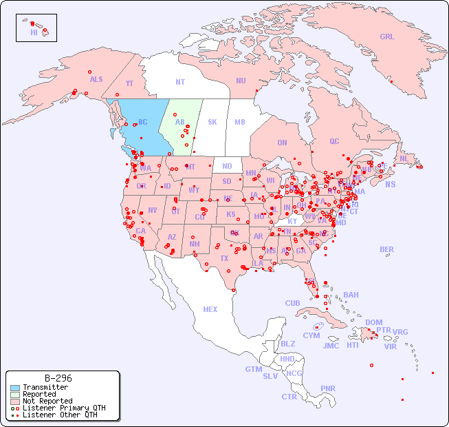 North American Reception Map for B-296