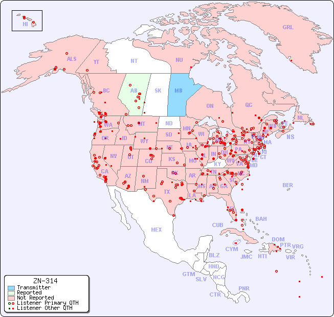 North American Reception Map for ZN-314