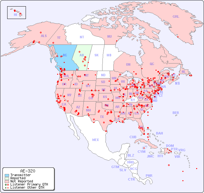 North American Reception Map for AE-320