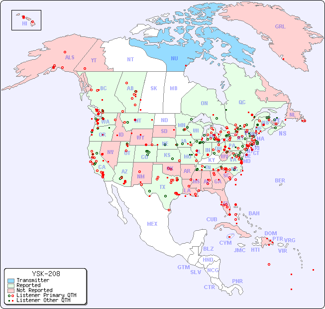 North American Reception Map for YSK-208