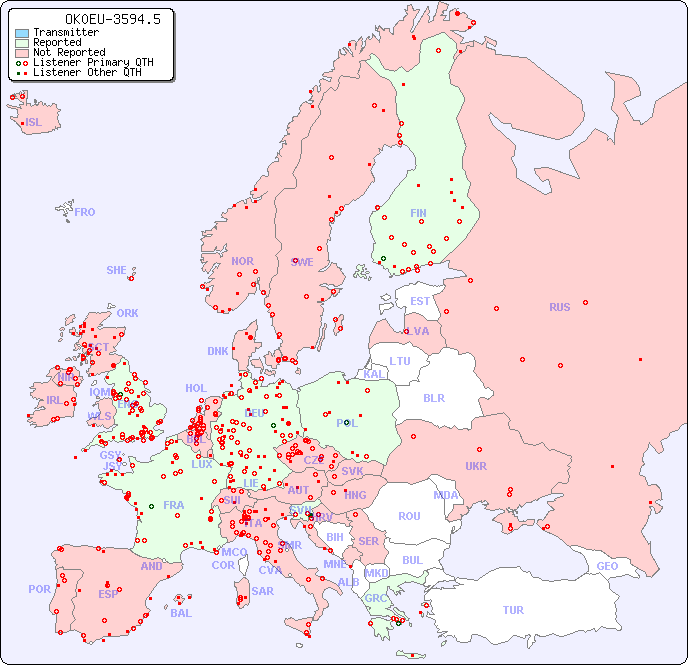 European Reception Map for OK0EU-3594.5