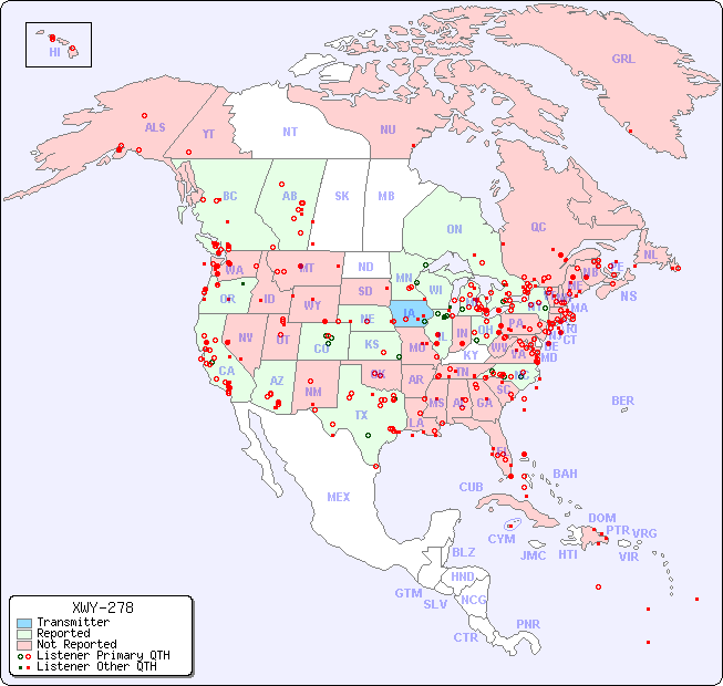 North American Reception Map for XWY-278