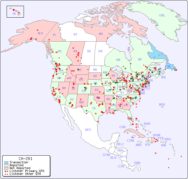 North American Reception Map for CA-281
