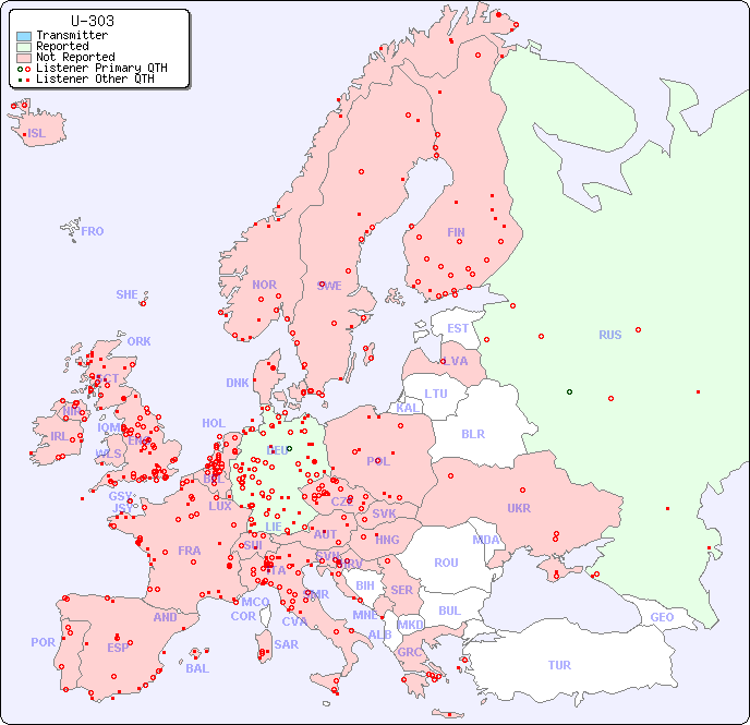 European Reception Map for U-303
