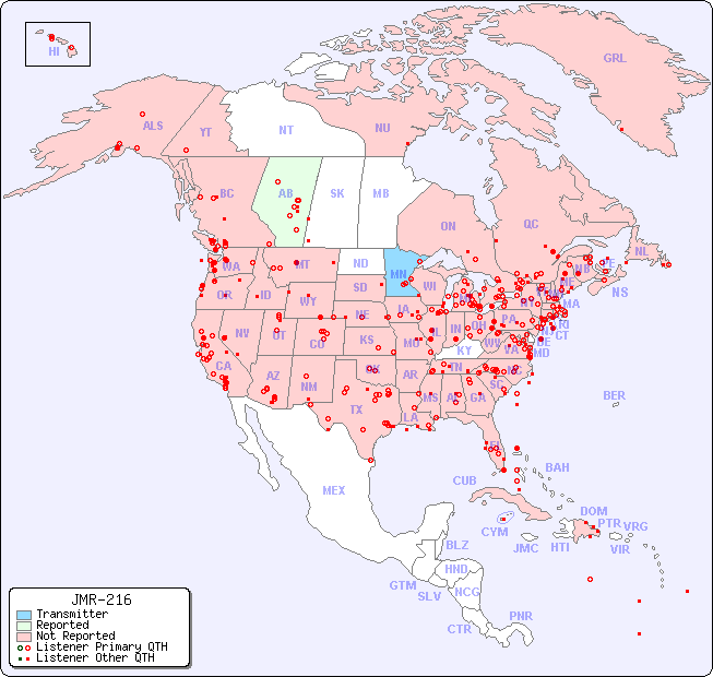 North American Reception Map for JMR-216