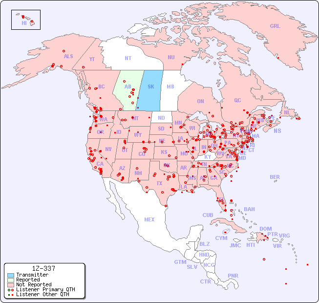North American Reception Map for 1Z-337