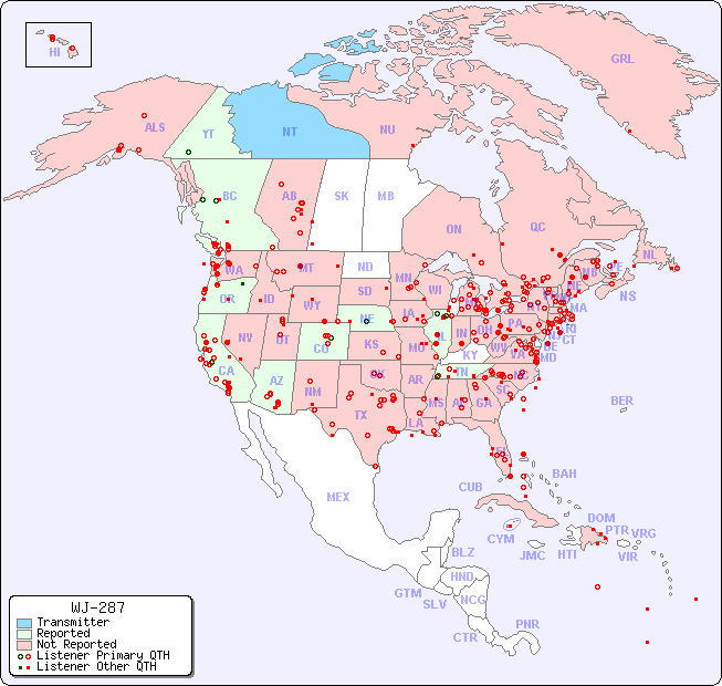 North American Reception Map for WJ-287