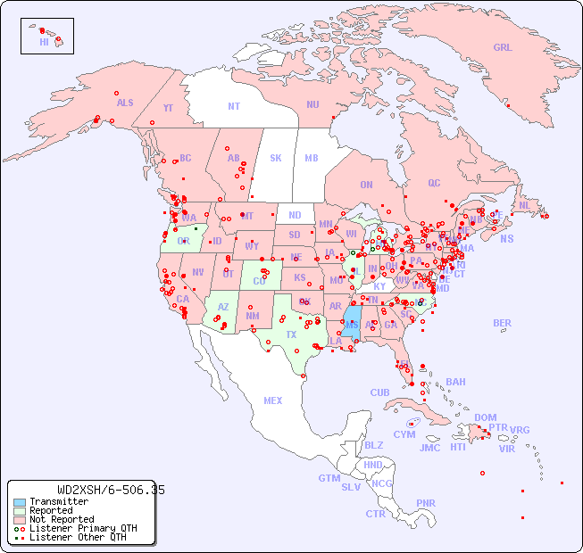 North American Reception Map for WD2XSH/6-506.35