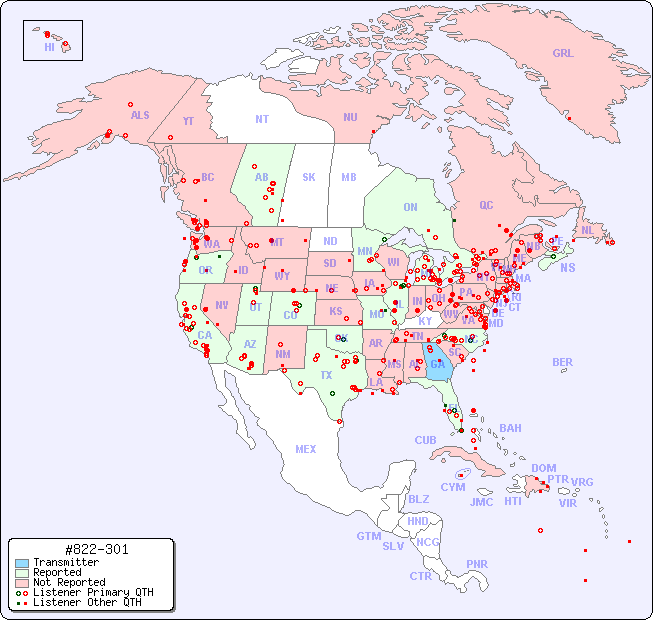 North American Reception Map for #822-301