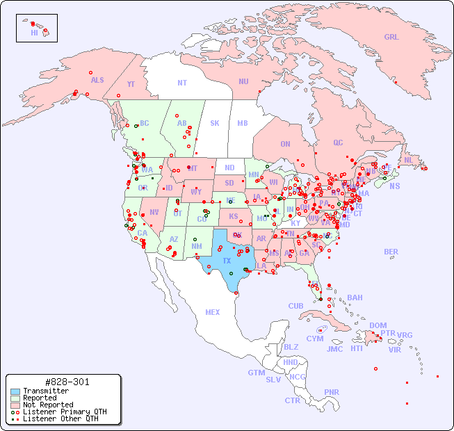 North American Reception Map for #828-301