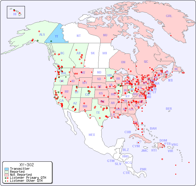 North American Reception Map for XY-302