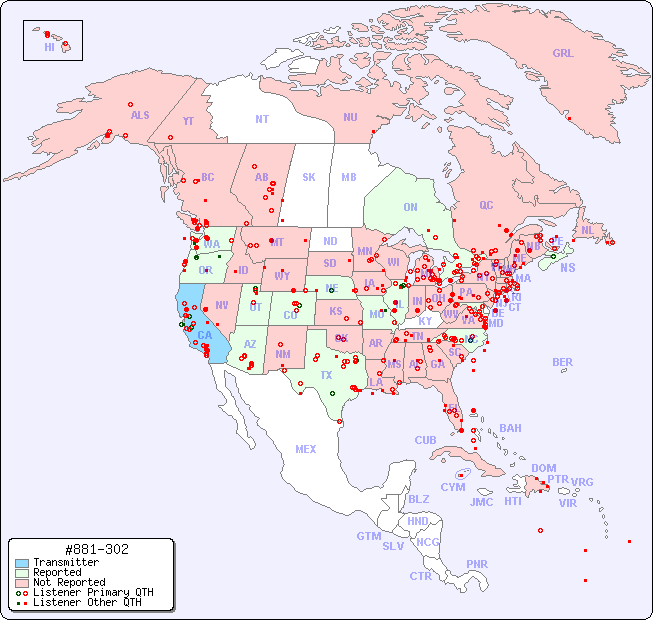 North American Reception Map for #881-302