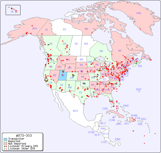 North American Reception Map for #873-303