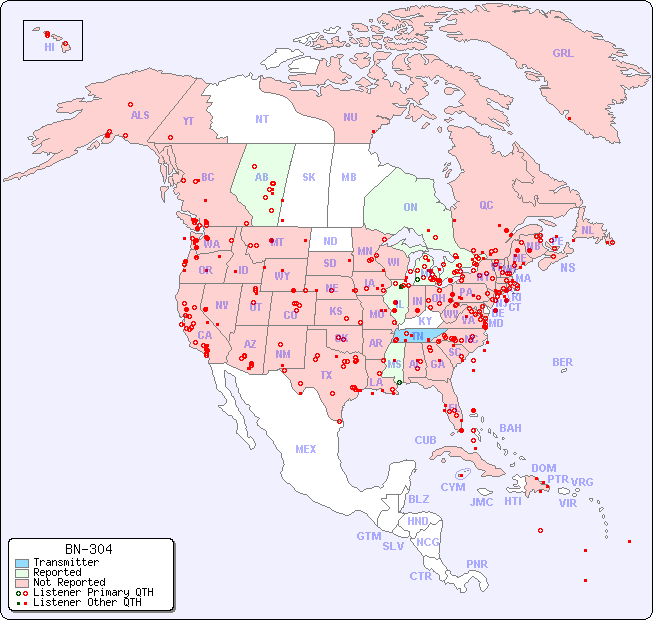 North American Reception Map for BN-304