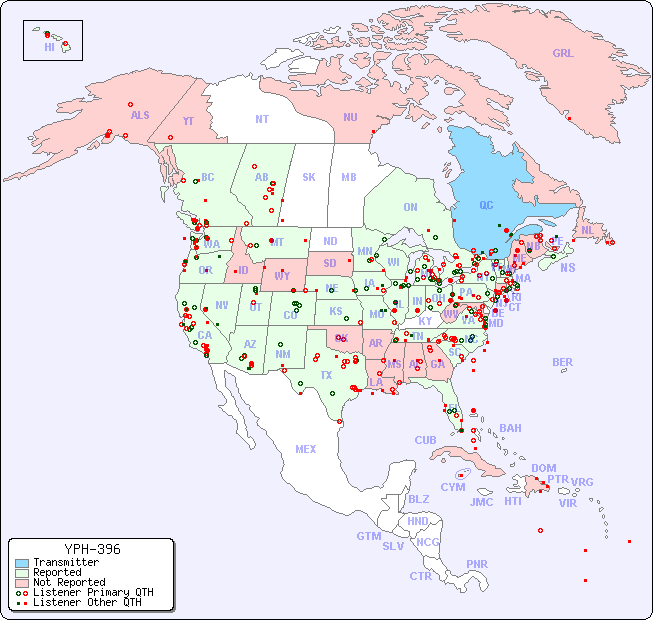 North American Reception Map for YPH-396