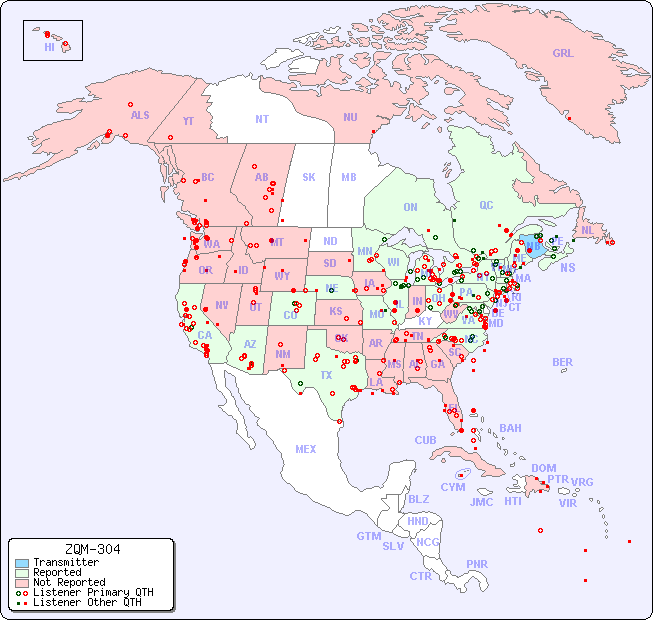 North American Reception Map for ZQM-304