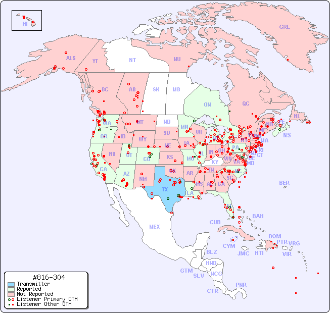 North American Reception Map for #816-304