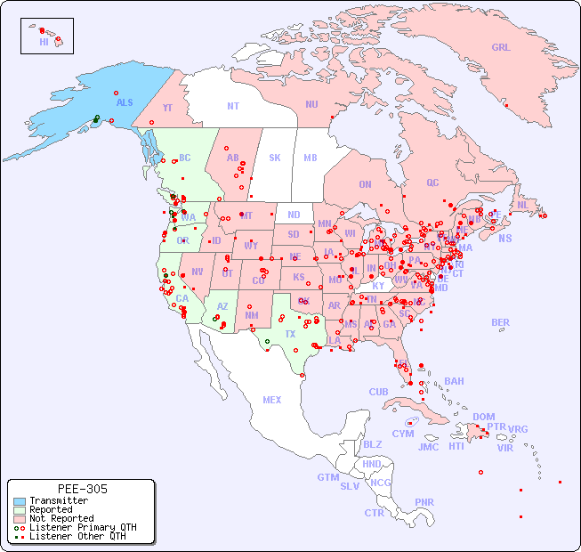 North American Reception Map for PEE-305