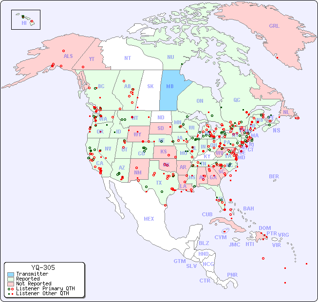 North American Reception Map for YQ-305