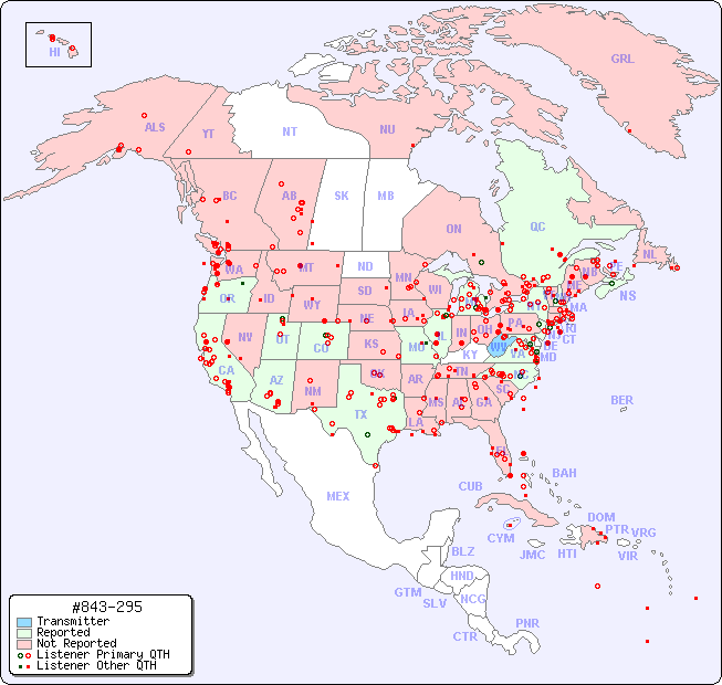 North American Reception Map for #843-295