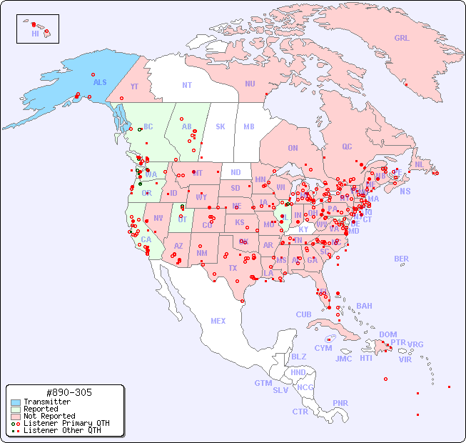 North American Reception Map for #890-305