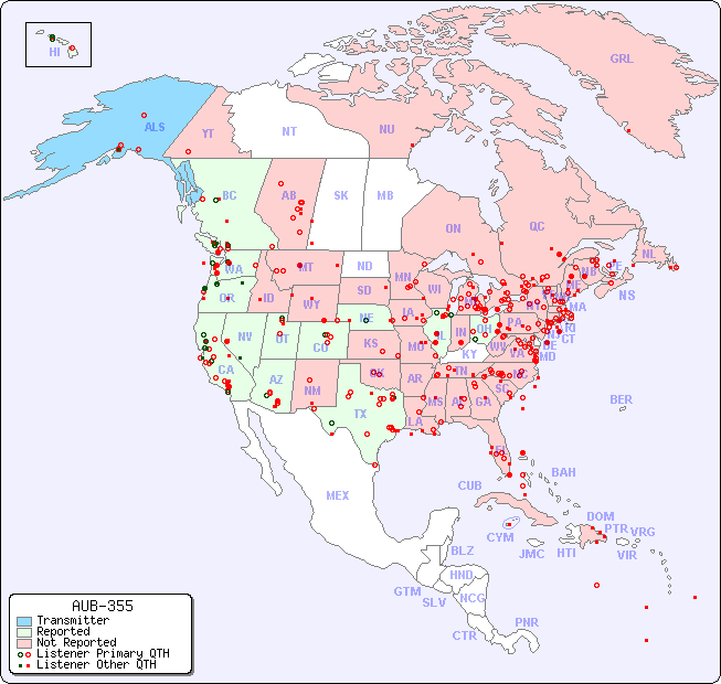 North American Reception Map for AUB-355