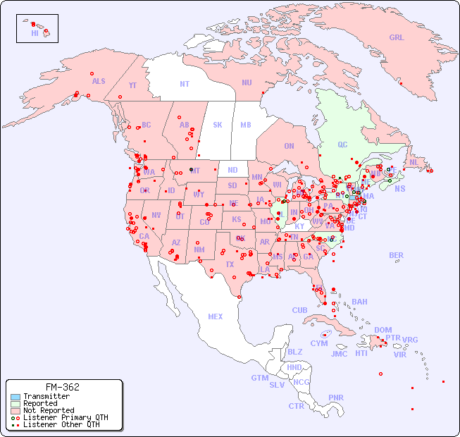 North American Reception Map for FM-362