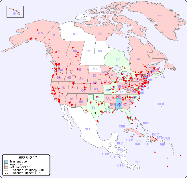 North American Reception Map for #825-307