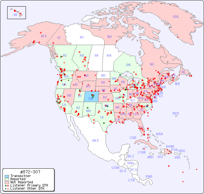 North American Reception Map for #872-307