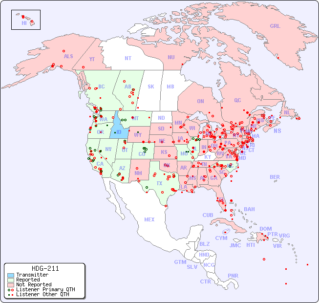 North American Reception Map for HDG-211