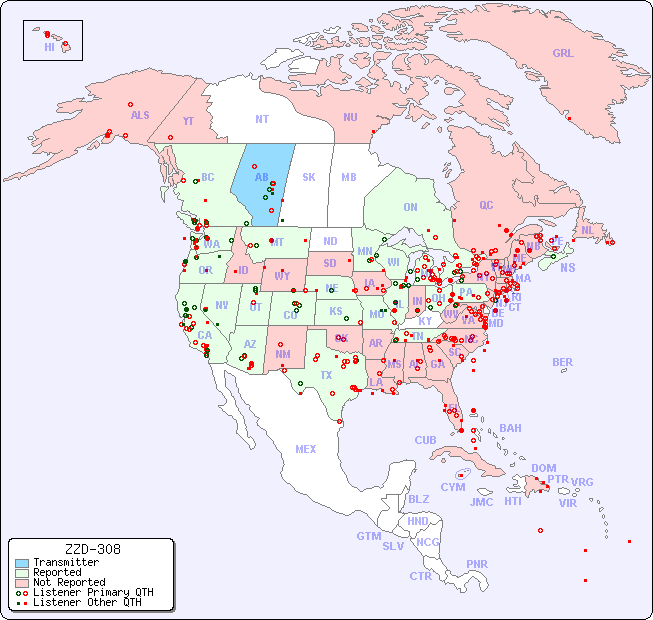 North American Reception Map for ZZD-308