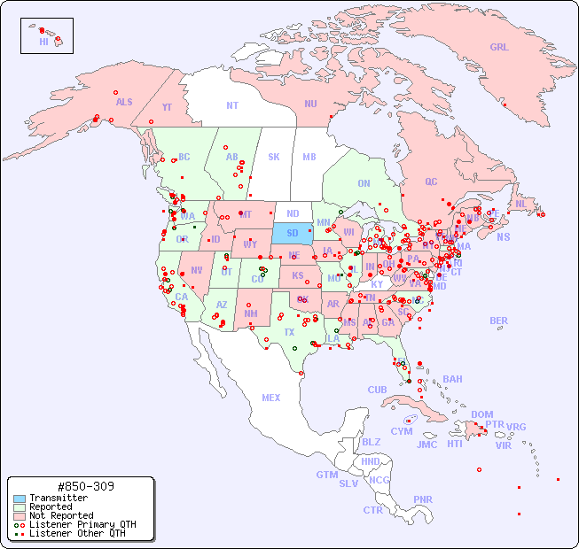 North American Reception Map for #850-309