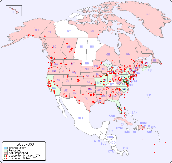North American Reception Map for #870-309