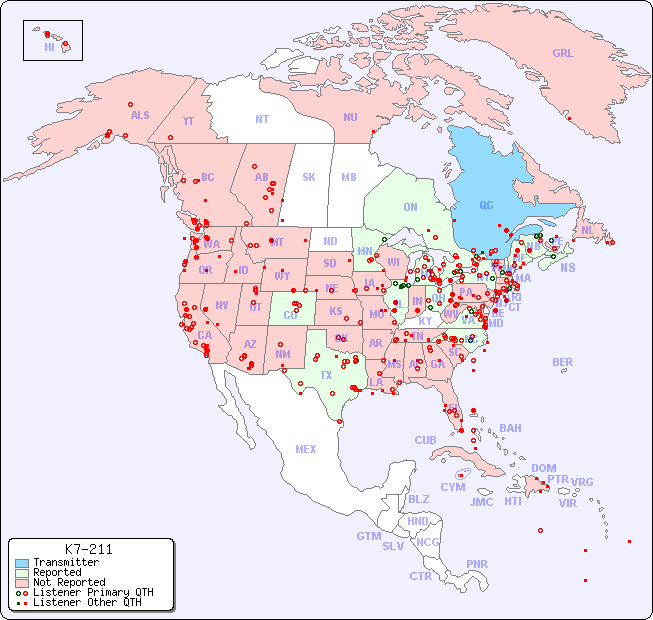 North American Reception Map for K7-211