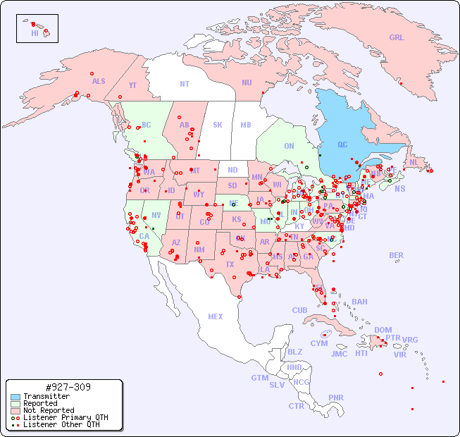 North American Reception Map for #927-309