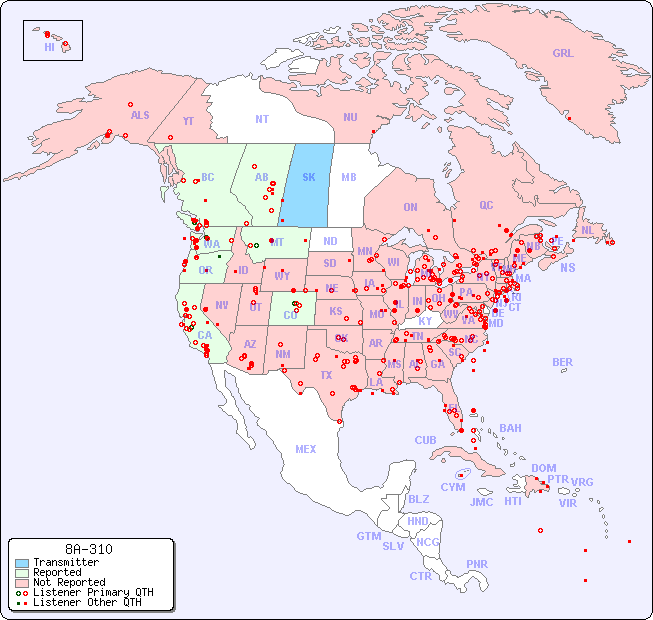 North American Reception Map for 8A-310
