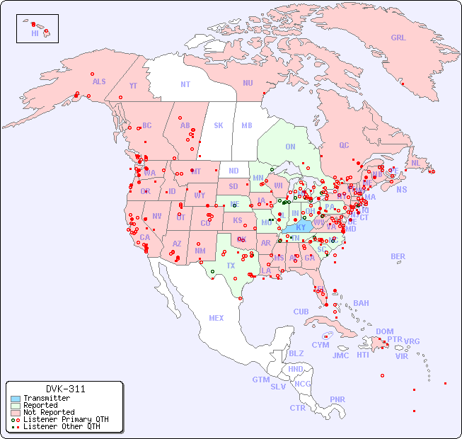 North American Reception Map for DVK-311