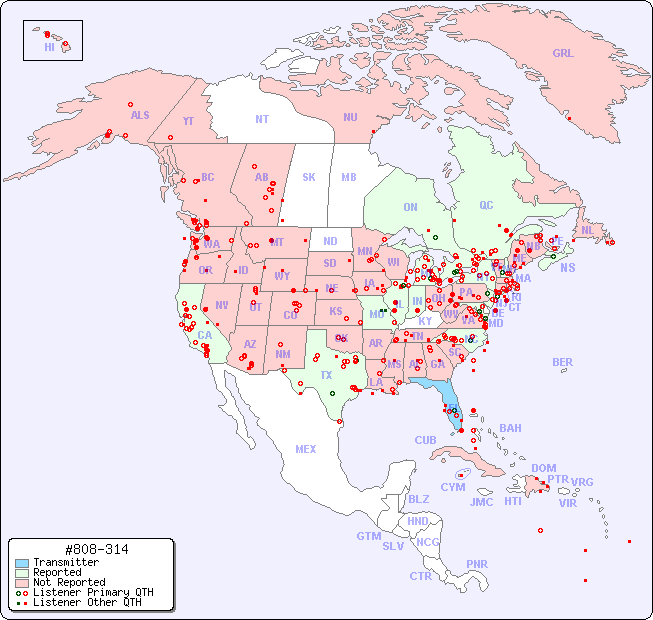 North American Reception Map for #808-314