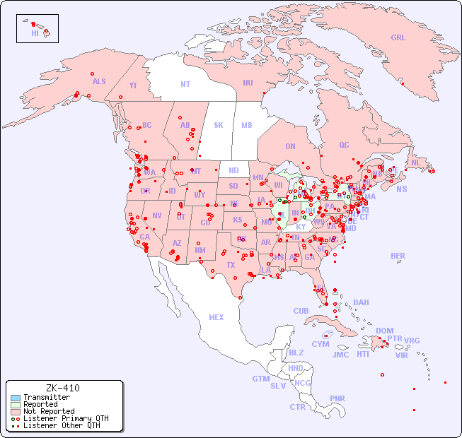 North American Reception Map for ZK-410