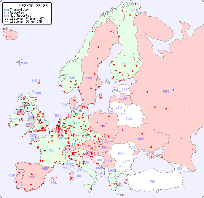 European Reception Map for OE3XAC-28188