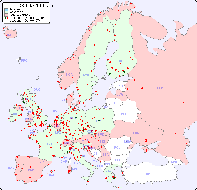 European Reception Map for SV5TEN-28188.75