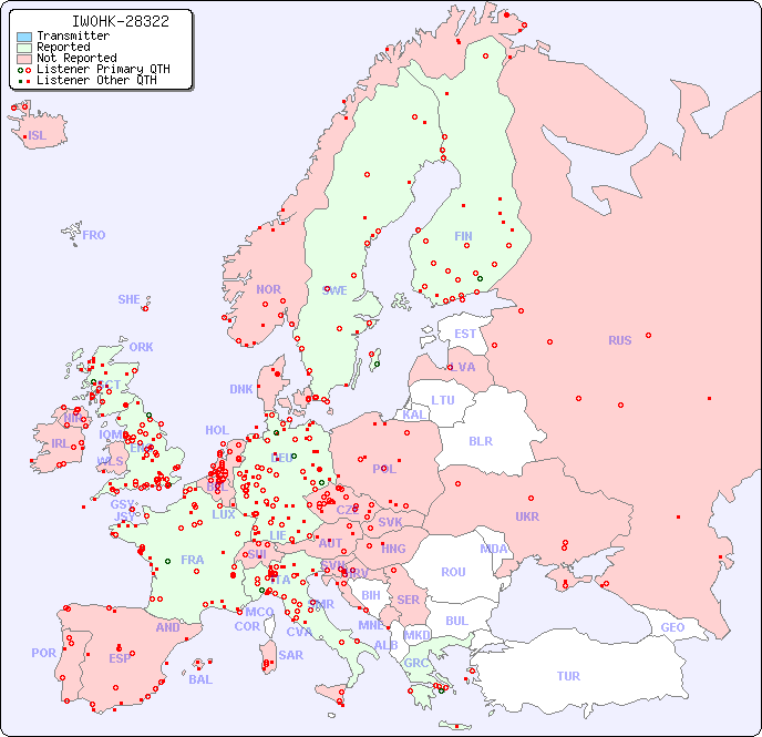 European Reception Map for IW0HK-28322